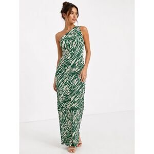 ASOS Plisse Zebra Print One Shoulder Maxi Dress Green Pleated Stretch 12 NEW